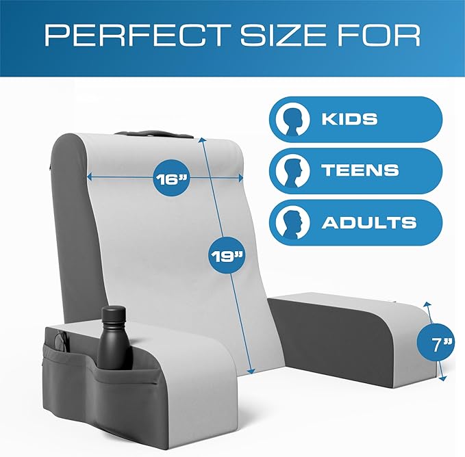 Kolbs Wedge Reading Pillow for Bed, Cushion with Arms for TV, Books, Nursing, Back - Bed Pillow for Sitting Up in Comfort, Plush Backrest. Bed Chair, Sit Up in Comfort (19" Gray/White)