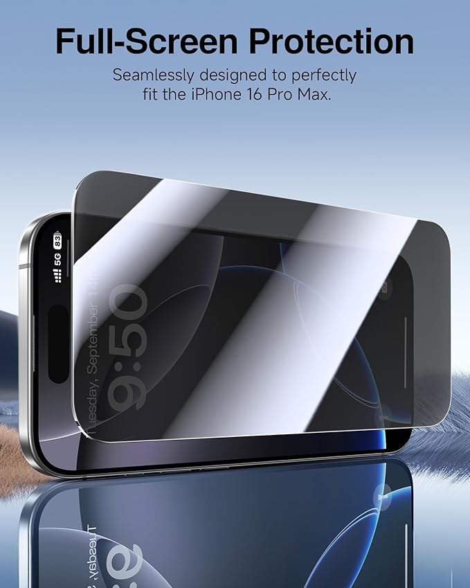 SMARTDEVIL 2 Pack for iPhone 16 Pro Max Privacy Screen Protector, Military Grade Shatterproof, 9H Hardness, Anti-Spy Tempered Glass, Fast & Easy Instlltion, Case Friendly