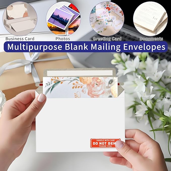 Cheardia 120 Pack Rigid Mailer with Self Adhesive Seal, 6.5 x 4.5 Inch Keep Flat Photo Document Mailers, Small Thick Cardboard Shipping Envelopes with Label for Photos, Document, White