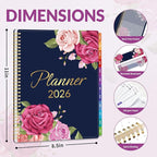 GNL 2026 Planner, Weekly and Monthly Planner January - December 2026, 8.5" x 11" Monthly Planner with Waterproof Flexible Cover, Spiral Binding Notebook with Colorful Tab, Pockets, Bookmark, Rose