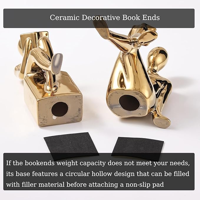TYGKROF Decorative Bookends,Ceramic Statue Book Ends,Home Office Modern Bookends,Decor Aesthetic Reading Book Holders for Bookshelf,Bedroom Living Room Decoration Unique Bookends (Gold)