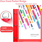 INFUN 1 Inch Telescoping 3 Ring Binder - 12 PCS, Flexible Round Binder with Customizable Front Cover and Clear Catalog Pocket, 1 Inch Rings, 225 Sheet Capacity- Green, Red, Orange, Blue