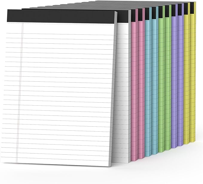 Nichela 12 Pack Colored Legal Pads 8.5" x 11" Note Pads Wide Ruled Lined Paper with Micro-Perforated Writing Notebook 30 Sheets per Pad (360 Total Pages) Notepad for School, Office & Home Supplies