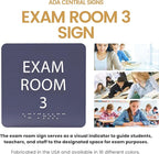 6" X6" Exam Room 3 Sign - ADA Compliant Tactile Graphics Grade 2 Braille Text Acrylic Wall Signs - Educational Institution Directional Assistance Test Center Door Sign for Schools