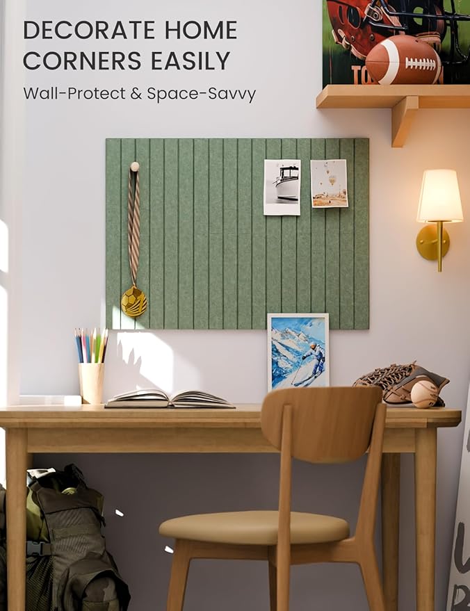 Fluxynara Felt Bulletin Board Tiles -28"x18" with 40 Adhesive Tabs, Cork Board Alternative for Office Decor, Push Pin Board Wall Organizer 6-Pack (Moss Green)