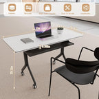 Goakwwuz Conference Room Table, Folding Conference Tables,Thicken Grey Tabletop,Flip Top Wooden Seminar Meeting Room Table for Conference Room Offices (8, Black Drawer, 55.1”)