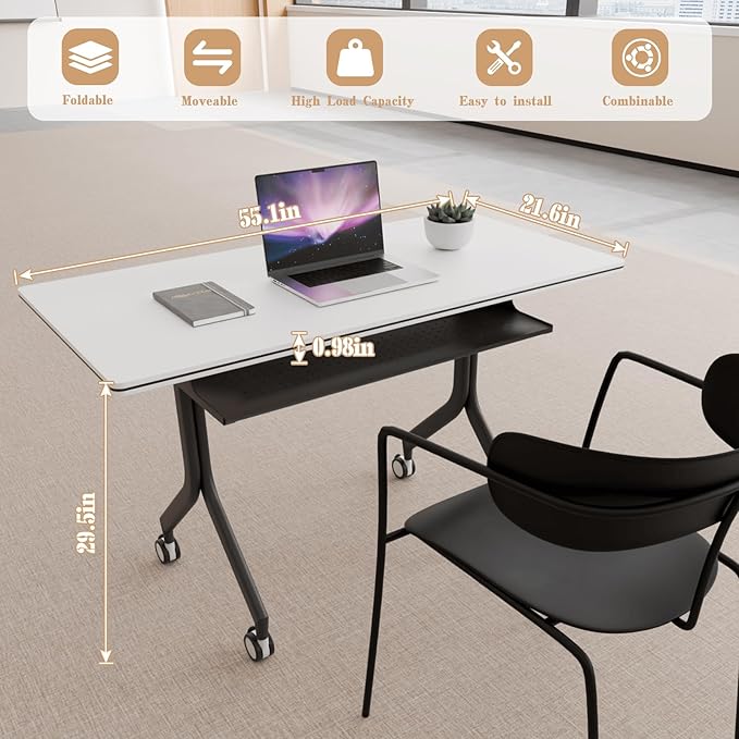 Goakwwuz Conference Room Table, Folding Conference Tables,Thicken Grey Tabletop,Flip Top Wooden Seminar Meeting Room Table for Conference Room Offices (6, Black Drawer, 55.1”)