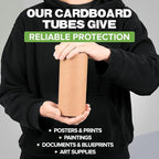 3" x 12" Reinforced Kraft Paper Mailing Tubes, Pack of 6 Tubes with 2 Caps Each – USPS Approved Poster Tube – Made in USA Cardboard Tube for Shipping and Storing Posters, Prints, Artwork, or Documents