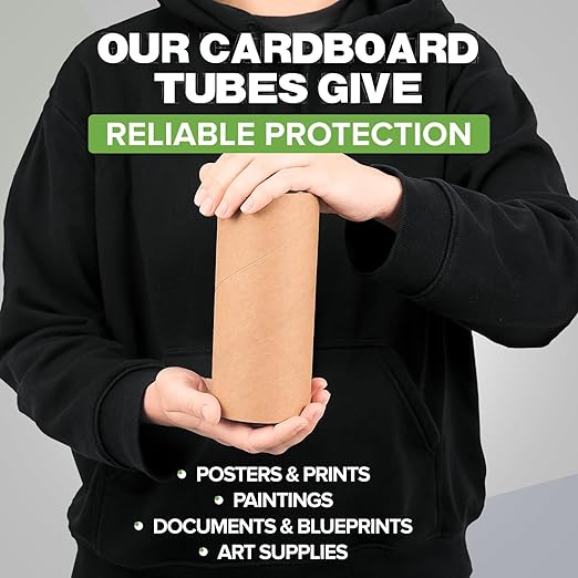 3" x 12" Reinforced Kraft Paper Mailing Tubes, Pack of 4 Tubes with 2 Caps Each – USPS Approved Poster Tube – Made in USA Cardboard Tube for Shipping and Storing Posters, Prints, Artwork, or Documents