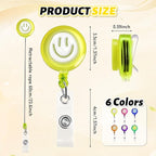6Pcs Cute Badge Reel Set – Happy Face Retractable Badge Holder with Clip, ID Badge Reel for Nurses, Teachers, Hospital, Office & School (Pastel)