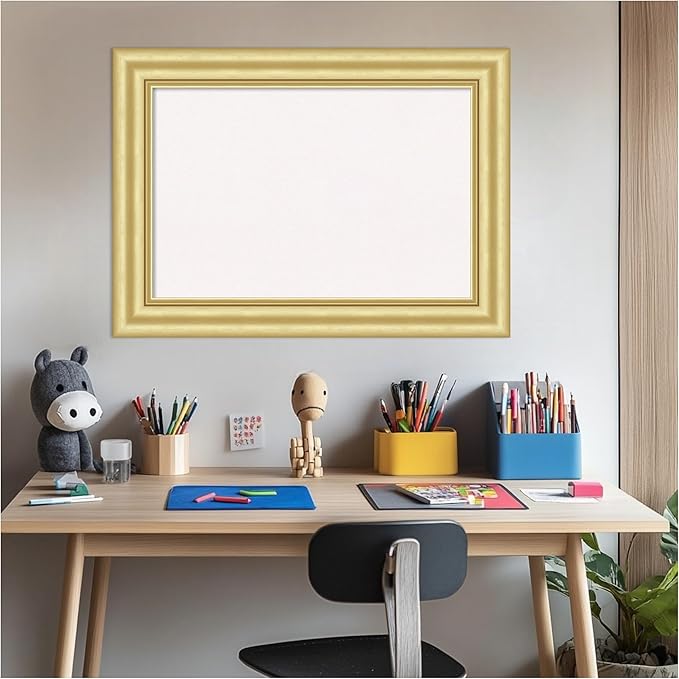 Amanti Art White Cork Board for Wall, 21x29 Vision Board with Gold Frame, Medium Corkboard Office Decor for Home Organization, Traditional Corkboard Pinboard to Display Items for Home Organization