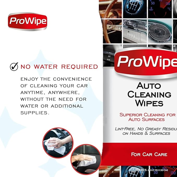 ProWipe Car Cleaning Wipes - Car Interior Cleaner, Dashboard Cleaner, 2x40-80 Count, Residue-Free Wipes for Interior Surfaces, From Dashboard to Leather Seats, Must Have Accessories