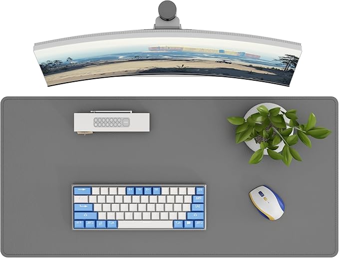 DAWNTREES Desk Mat Protector,PU Leather Desk Pad,Non Slip, Large Mouse Pad and Keyboard Mat, Waterproof Writing Pad for Office and Home (Dark Gray,35.5''x16.9'')