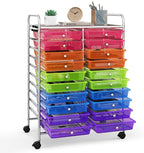 Happygrill 20-Drawer Organizer Cart Tools, Mobile Utility Storage Cart with Removable Drawers & Lockable Wheels, Rolling Storage Cart with wheels for Home Office School (Rainbow)