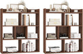 Giantex 7 Cube Bookshelf of 2, Free-Standing Wooden Bookcase, 4 Tier Home Display Shelf, Horizontal Storage Unit w/Anti-Toppling Devices, Open-Back Display Rack for Study, Living Room, Walnut