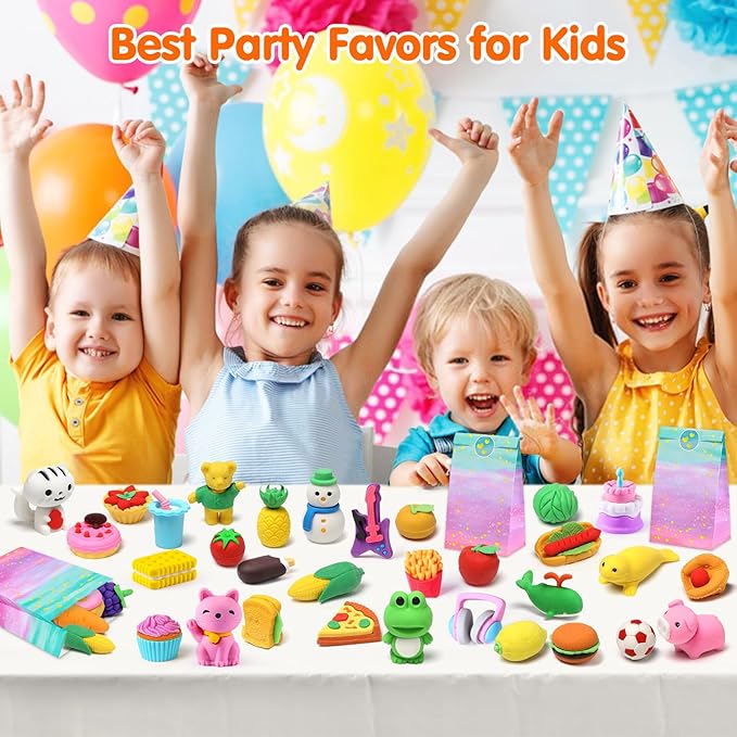 Palmatte 140PCS Mini Animal Erasers Bulk Kids Prizes Treasure Box Toys Classroom Rewards Teacher Must Haves Desk Pets Back to School Supplies Random Eraser Party Favors Kids Toys Gifts Pinata Stuffers