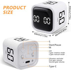 GuDoQi Multi-Function Cube Timer, 5/10/30/60 Min & Custom Count Down, Included Pause & Resume Feature, Silent, Vibrate & Adjustable Sound Alarm for Productivity in Tasks, Study & Kitchen, White