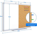 Magnetic White Board and Cork Board Combo, 24 X 18 inches Whiteboard Bulletin Combination Board, Wall Mounted Dry Erase Message Board for Home, School and Office