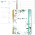 Daily Planner Undated - B5 To Do List Notebook Hourly Schedules, Spiral Appointment Planner for Women and Men, PVC Hardcover, Inner Pocket, Elastic Closure, 7" x 10", Teal Flowers