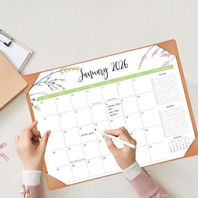 Desk Calendar 2026 with Desk Mat – 22" x 17" Large Desk Pad Calendar Runs from January 2026 to June 2027, Floral Design Desktop Calendar for Home, Office