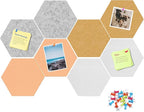 Uoisaiko 12" Large Bulletin Board with 30 Push Pins, Pack of 8 Hexagon Felt Pin Board Notice Boards for Home Office Kitchen, Felt Wall Tiles for Photos Memos (White Yellow)