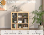 Bookshelf with Storage Bins, 9-Cube Storage Organizer Sturdy Wooden Bookcase Open Book Shelf, Multifunctional Cubicle Rack for Storage & Display, Furniture for Living Room Bedroom Office, Oak
