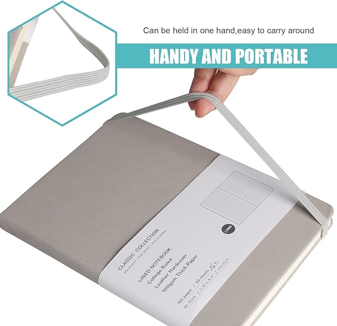 EMOMAS Lined Journal Notebook, 6Pack Hardcover Notebook for Men & Women – Journals for Writing, Work, School, Home & Daily Notes, 160 Pages – Medium A5, 5.7"x8", 100 gsm Thick Paper (Grey)