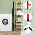 TreeLen Dust Pan and Broom/Dustpan Cleans Broom Combo with 52" Long Handle for Home Kitchen Room Office Lobby Floor Use Upright Stand Up Broom and Dustpan Set - Black/Red
