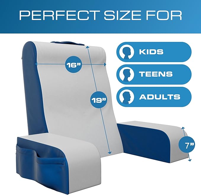 Kolbs Wedge Reading Pillow for Bed, Cushion with Arms for TV, Books, Nursing, Back - Bed Pillow for Sitting Up in Comfort, Plush Backrest. Bed Chair, Sit Up in Comfort (19" Blue)