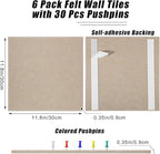 Large Cork Board 36" x 24", 6 Pack Felt Wall Tiles with Colored Pushpins, Bulletin Board with Removable Self-Adhesive Strips, Pin Board Cork Boards for Walls Office Home-Tan