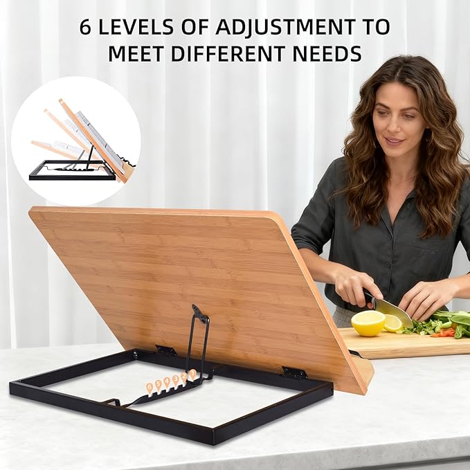 wishacc 24" Oversized Large Book Stand & Holder for Reading Hands Free for Large Books in Bed,Cookbook,Textbook,Law,with 8 Adjustable Height Laptop Stand