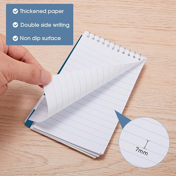 Thenshop 100 Pads Spiral Memo Pads Bulk 3 x 5 Inch Small Pocket Notepad Top Bound Lined 60 Sheets Mini Notebooks for School College Office Home Supplies (Fresh Colors)