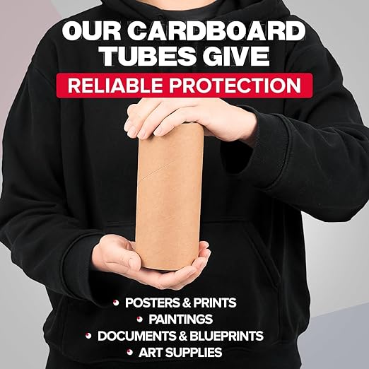 Paclord 3" x 12" Heavy-Duty Reinforced Cardboard Mailing Tube, Pack of 8 Tubes with 16 Caps – Secure USPS Approved – Great for Shipping and Storing of Prints, Artwork, Posters or Documents