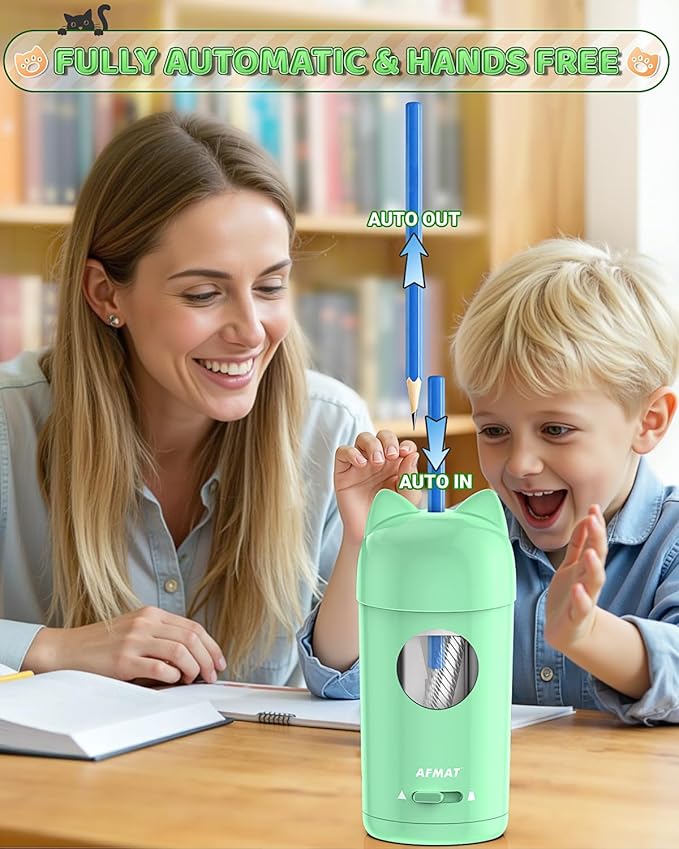 AFMAT Electric Pencil Sharpener, Fully Automatic Pencil Sharpener for φ7-8mm No.2/Colored Pencils, Auto in & Out, Rechargeable & Cordless, Hands-Free Colored Pencil Sharpeners for Classroom Home PSX9