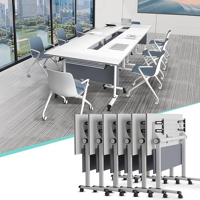 Conference Table,55.1''Folding Conference Room Table for 4-12 People,Mobile Flip Top MeetingTraining Table with Different Coulor and Styles for Offices, Classrooms,Meeting Room (6, 61''B)