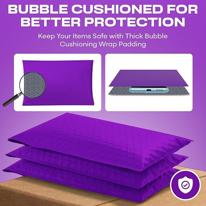 Purple Small Poly Bubble Mailers 6x10 inch #0 | Self Seal Padded Envelopes | Cushioned Bubble Mailer | Usable Size 6x9 | WaterProof | Lightweight mailing Shipping Bags | 500 Pack Bulk