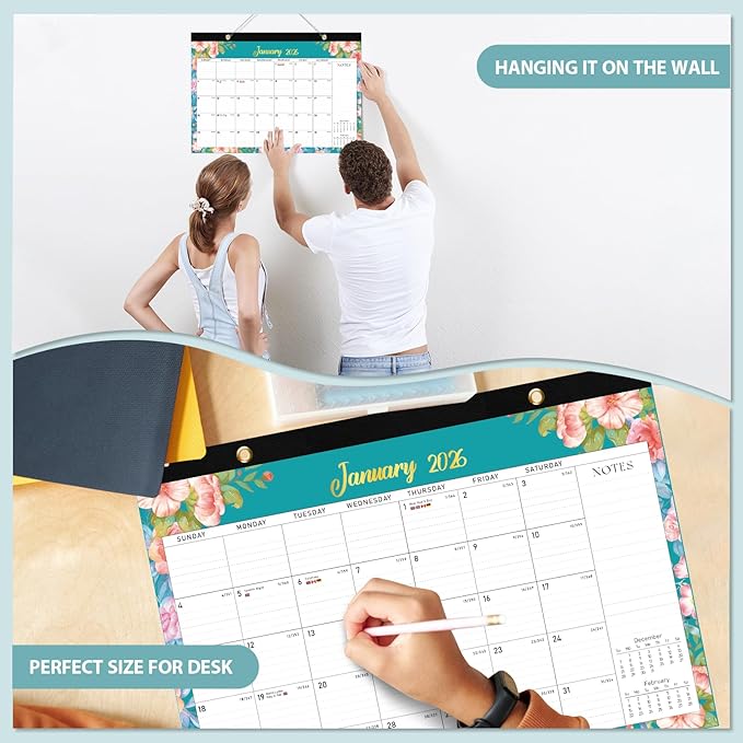 2026 Desk Calendar, Large Desktop/Wall Monthly Calendar (Jan. 2026 - Jun. 2027) 17'' x 12'' School Year Desk Planner for Teacher Family School Office Supplies