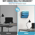 SUPEASY 3-Tier Wall File Holder Organizer with Hooks, Mesh Hanging File Organizer, Mail Organizer Wall Mounted for Papers, Folders, Office Magazine Rack, Black, 2Pack
