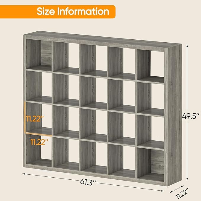 furtble Bookshelf with Storage Bins, 20-Cube Storage Organizer with Back Panels, Modern Bookshelf for Bedroom, Multifunctional Display Cube Bookshelves for Living Room, Bedroom, Home Office