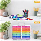 Haundry Photo Storage Box with 16 Inner 4" x 6" Photo Case, Portable Storage Organizer with Handle Craft Keeper for Picture, Stickers, Stamps, Screws, Hair Clips, Colored