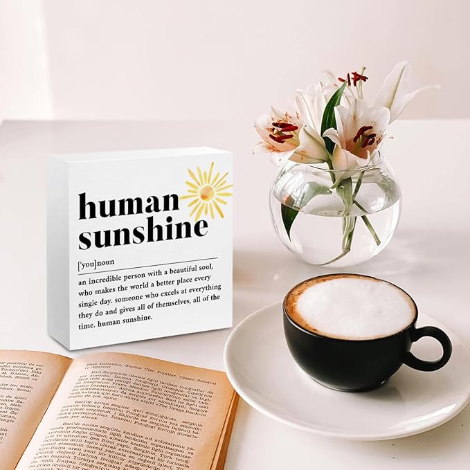 Sunshine Gifts for Women, Inspirational Gifts Human Sunshine Wood Box Sign, Thank You Gifts Appreciation Gifts for Teacher Friends Coworkers Nurse Christmas, Office Home Desk Cubicle Table Shelf Decor