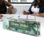 Custom Name Plate for Desk, Desk Name Plate Personalized, Office Decor for Women Men, Acrylic Desktop Accessories, Office Gifts for Coworkers Boss Teacher, Employee Appreciation Gifts (Green/Gold)
