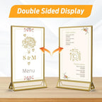 Smarpau 16 Pack 4x6 Acrylic Sign Holder with Gold Frame Table Number Holders Clear Picture Frames Flyer Stands Tables Menu Holder for Restaurant