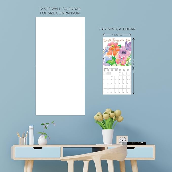 Graphique 2026 Live Love Laugh Mini Wall Calendar | 7” x 7” | Thick Paper | Home & Office Organizer | Large Monthly Grid | 3 Languages & Marked Holidays | 4 Month Preview Page for 2027