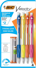 BIC Velocity Mechanical Pencils, With Colorful Barrel, Medium Point (0.7mm), 4-Count Pack Mechanical Pencils With Eraser and Lead Refills
