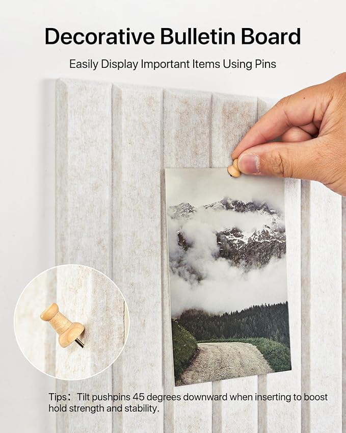 Soundsbay Large Cork Board, 47"x35" Slat Bulletin Board Alternative, 12-Pack Cork Boards for Walls, 60 Adhesive Tabs, Felt Wall Tiles for Home Office Classroom Pin Board