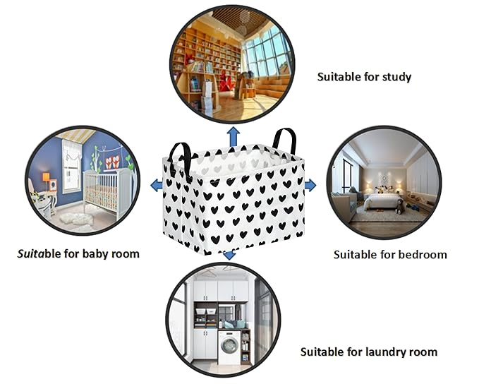 FUULOXE Rectangular Valentines Basket Storage Bin for Shelves Girls Gifts Baskets Foldable Box with Handles for Home Office Car Dormroom Valentine's Day Party Supplies