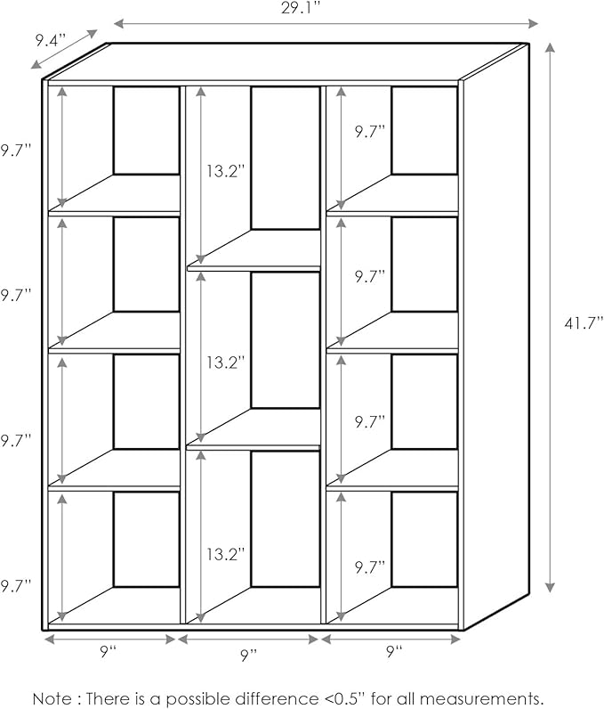 Furinno LUDER Book Shelf, 11-Cube Bookshelf, Reversible Bookcase, 9.4 x 29.1 x 41.7, for Living Room, Bedroom, Home Office, White