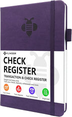 KUMEER Check Register – Elegant Check Registers for Personal Checkbook with Check & Transaction Registers, Hardcover Checkbook Log 5.2x7.6" (Purple)