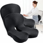 Orthopedic Cushion for Office Chair and Car, Memory Foam Seat Cushion with Lumbar Support Pillow, Instant Relieve Pressure on Back, Hips, Tailbone, Improves Sitting Posture (2, Black)